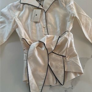 Elegant Cream Blouse with Black Trim